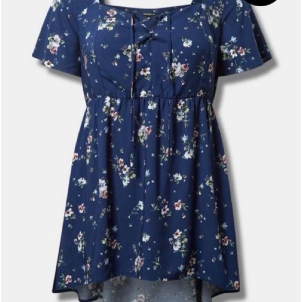 Torrid 2X Babydoll Challis Lace Up Hi Low Top